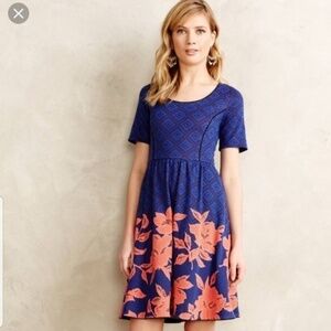 Anthro HD in Paris Blushed Bloom Blue Motif Dress
